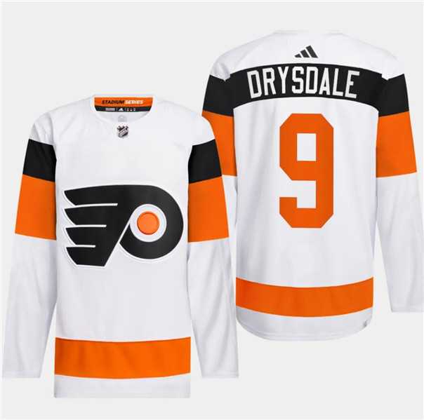 Mens Philadelphia Flyers #9 Jamie Drysdale White 2024 Stadium Series Stitched Jersey Dzhi